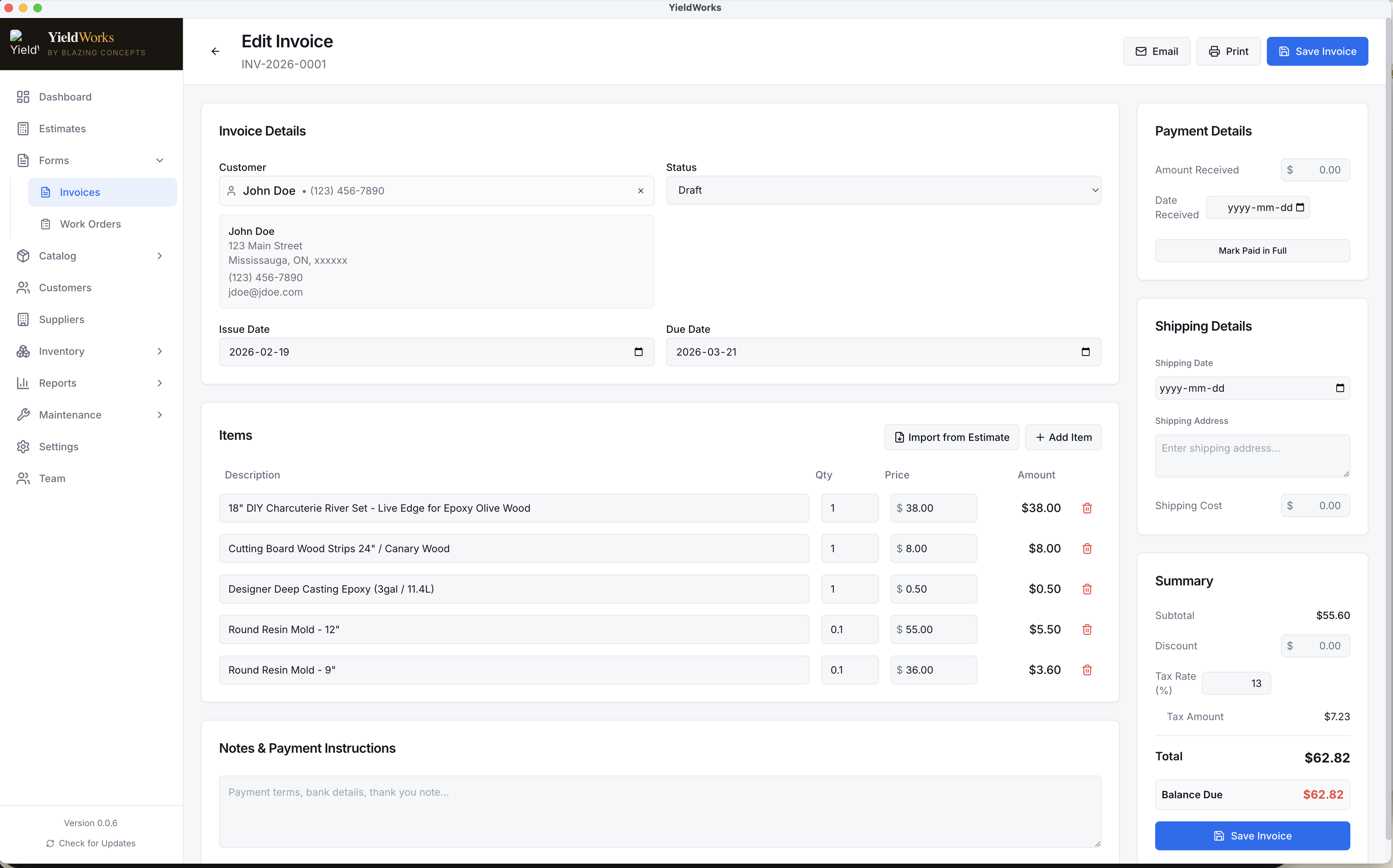 Invoicing and payments screenshot