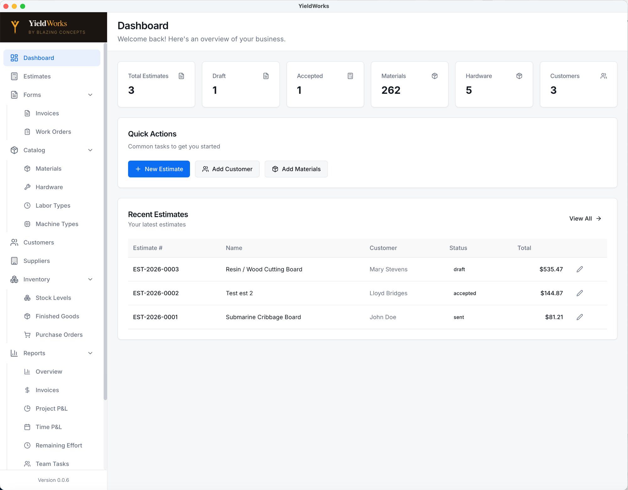YieldWorks dashboard overview
